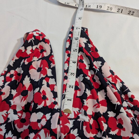 Michael Kors Size XS Black/Red/White Floral Cold Shoulder Blouse With Neck Tie - Picture 12 of 16